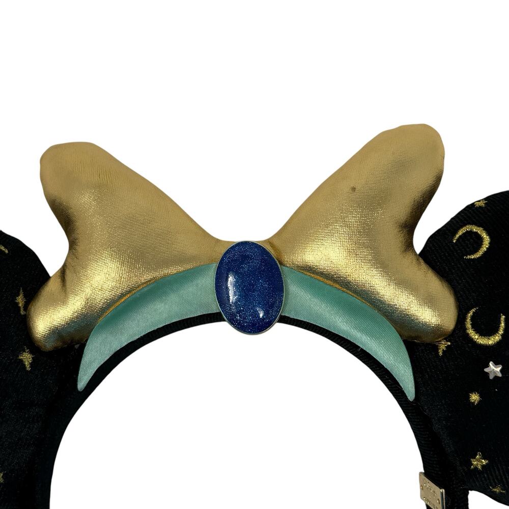 Disney Parks Sorcerer Moon & Stars Minnie Mouse Ears Headband Jewel Gold Bow - Picture 3 of 13